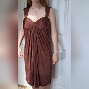 BCBGMaxAzria Chocolate Brown Slinky Knit Flattering Style Midi Dress